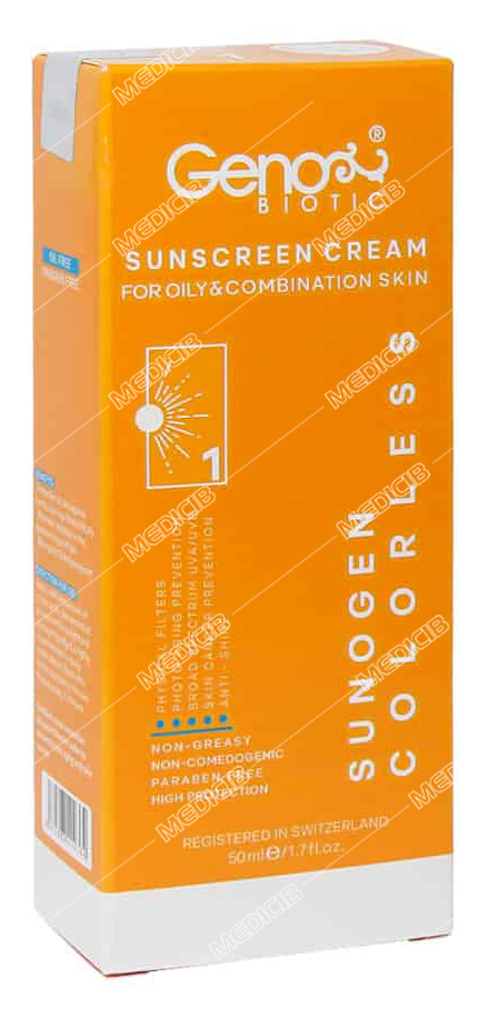 کرم ضد آفتاب پوست چرب SPF50 سانو ژن بی رنگ ژنوبایوتیک