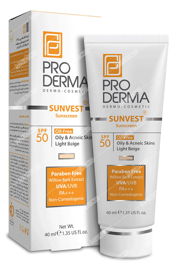 کرم ضد آفتاب فاقد چربی SPF50 رنگ بژ روشن پرودرما