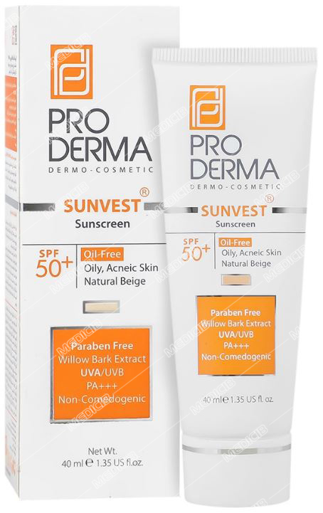 کرم ضد آفتاب فاقد چربی SPF50 رنگ بژ طبیعی پرودرما