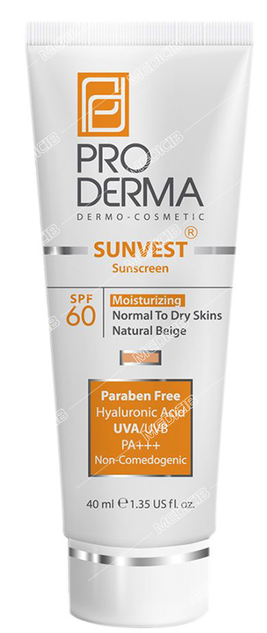 کرم ضد آفتاب و مرطوب کننده SPF60 بژ طبیعی پرودرما